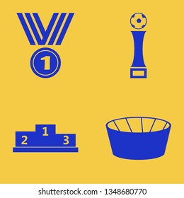 champion icon set with winners podium, football cup and football stadium vector illustration