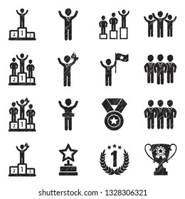 Champion Icons. Black Scribble Design. Vector Illustration.