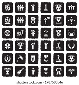 Champion Icons. Grunge Black Flat Design. Vector Illustration.