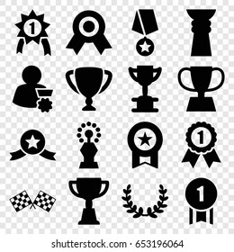 Champion icons set. set of 16 champion filled icons such as trophy, finish flag, olive wreath, man with medal
