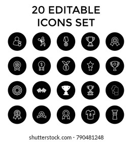 Champion icons. set of 20 editable outline champion icons such as trophy, medal, award, tennis playing, finish flag. best quality champion elements in trendy style.
