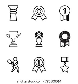Champion icons. set of 9 editable outline champion icons such as medal, tennis playing, trophy, number 1 medal