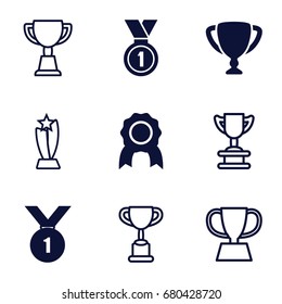 Champion icons set. set of 9 champion filled and outline icons such as medal, trophy