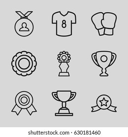 Champion icons set. set of 9 champion outline icons such as medal, football t shirt, trophy, medal with star, boxing gloves