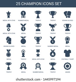 champion icons. Trendy 25 champion icons. Contain icons such as medal with star, number medal, trophy, boxing gloves, medal, football t shirt. champion icon for web and mobile.