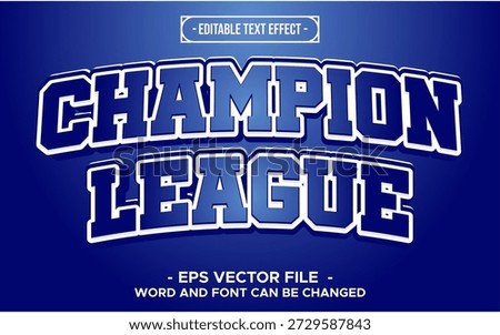 Champion League Editable Text Effect with Bold Sport Style on Blue Background - Vector Design