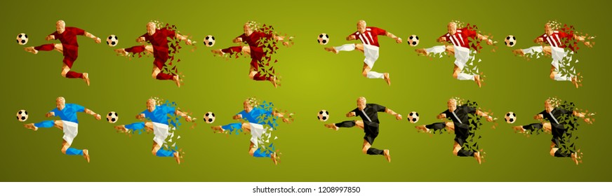 Champion league group C, Football, Abstract soccer players Group A line up (set 6/8), wearing colorful uniforms/kits, scattered pieces vector illustration, Liverpool, PSG, Red Star, Napoli