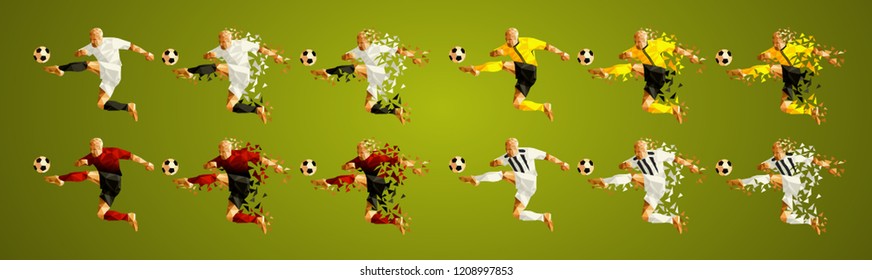 Champion league group H, Football,  Soccer players colorful uniforms, 4 teams, vector illustration, set 1/8, Manchester, Young boys, Valencia, Juventus