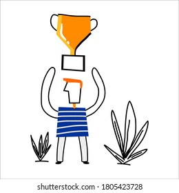 the champion lifted the trophy with both hands.