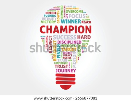 Champion Light Bulb Concept with Creative Word Cloud Vector Design
