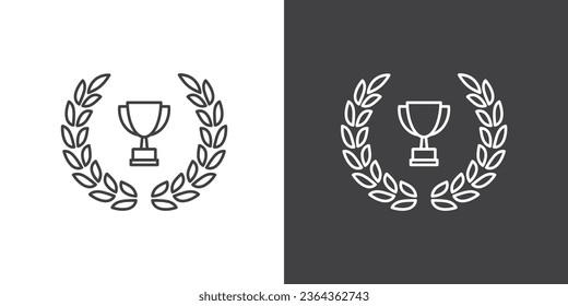 Champion line icon. Winner and achievement, podium symbol. Laurel wreath icon set, winner award set vector illustration. insignia emblem decoration design, triumph honor champion prize isolated 