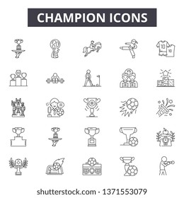 Champion line icons, signs set, vector. Champion outline concept, illustration: champion,prize,success,victory,award,competition,trophy,deicon