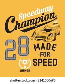 champion, made for speed, racing car, T-shirt graphic print