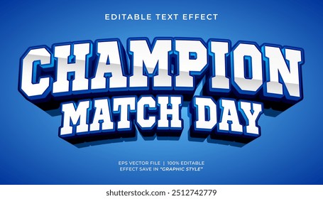 Champion Match Day 3d editable efecto de texto estilo deportivo