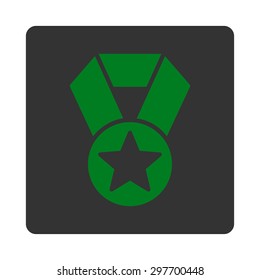 Champion medal icon from Award Buttons OverColor Set. Icon style is green and gray colors, flat rounded square button, white background.