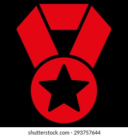 Champion medal icon from Competition & Success Bicolor Icon Set. Vector style: flat symbols, red color, rounded angles, black background.