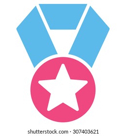 Champion medal icon. Vector style is flat bicolor symbols, pink and blue colors, rounded angles, white background.