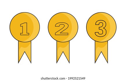 Champion Medal illustration set. Champion metal medal award winner. Badge of honor set isolated vector
