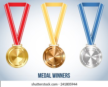 Champion Medal with  Ribbon. Vector illustration