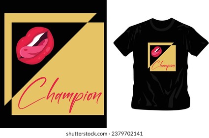 champion with mouth lips having square at the back vector t-shirt design editable template. ready to print