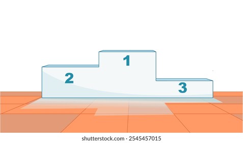 Podio de campeón. Primero, segundo, tercero. 1. 2. 3. pasos. Escaleras de la tribuna. Los tres primeros. Juegos de interior, deportes. Clasificación de la tabla de clasificación, ceremonia de plataformas. Balonmano, baloncesto, voleibol, natación. Vector	