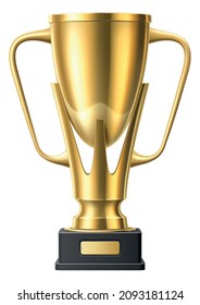 Champion prize. Golden winner award. Realistic trophy cup