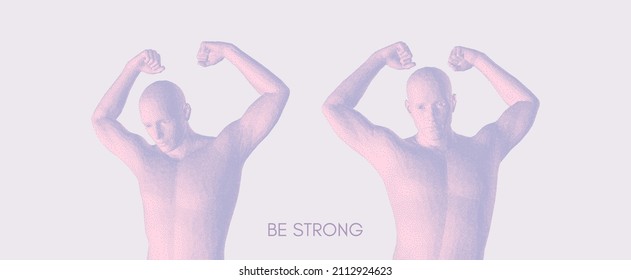Champion raising both hands in the air as a true winner. Victory and freedom. Strong man raising hands up. Sport symbol. Leadership or workout bodybuilding concept. Vector illustration.