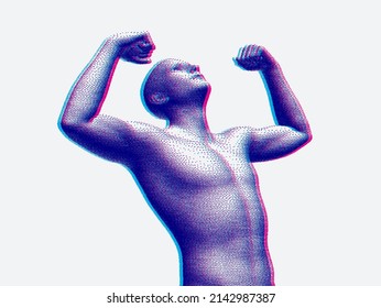 Champion raising both hands in the air as a true winner. Victory and freedom. Strong man raising hands up. Sport symbol. Leadership concept. Vector illustration for flyer, poster, cover or brochure.