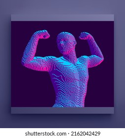Champion raising both hands in the air as a true winner. Victory and freedom. Strong man raising hands up. Sport symbol. Leadership or workout bodybuilding concept. Vector illustration.