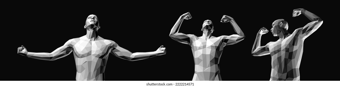 Champion raising both hands in the air as a true winner. Victory and freedom. Strong man raising hands up. Sport symbol. Leadership or workout bodybuilding concept. Vector illustration.