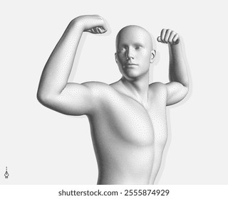 Champion raising both hands in the air as a true winner. Victory and freedom. Strong man raising hands up. Sport symbol. Leadership or workout bodybuilding concept. Vector illustration.