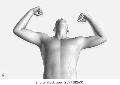 Champion raising both hands in the air as a true winner. Victory and freedom. Strong man raising hands up. Sport symbol. Leadership or workout bodybuilding concept. Vector illustration.