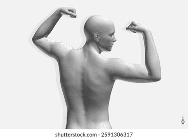 Champion raising both hands in the air as a true winner. Victory and freedom. Strong man raising hands up. Sport symbol. Leadership or workout bodybuilding concept. Vector illustration.