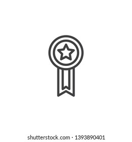 Champion ribbon badge line icon. linear style sign for mobile concept and web design. Star award medal outline vector icon. Symbol, logo illustration. Pixel perfect vector graphics