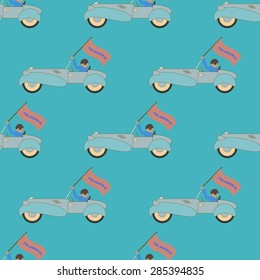 Champion  seamless pattern. Vintage style design winner greeting  seamless texture . Leader and victory editable vector illustration seamless background with retro car. 