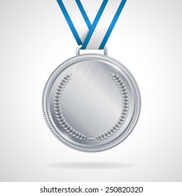 Champion Silver Medal With Ribbon  On White Background
