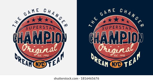 Champion Slogan With Basketball On Black And White Background