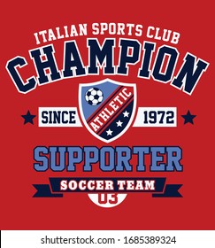 champion. soccer. football. athletic sports vector graphic design