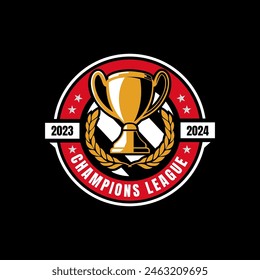 Champion sports league logo emblem badge graphic with trophy vector