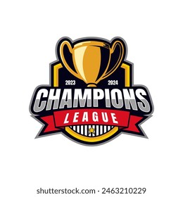 Champion sports league logo emblem badge graphic with trophy vector