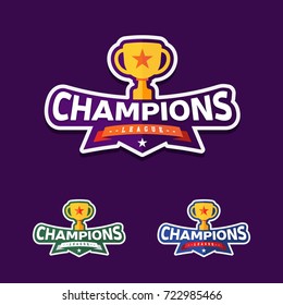 Champion sports league logo emblem badge graphic with trophy