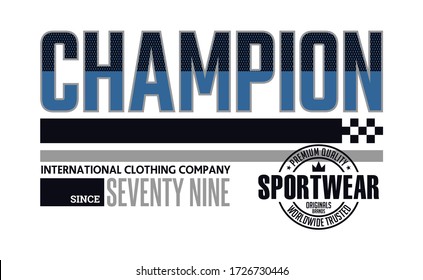 Champion stylish typography slogan for t-shirt. Abstract design with the halftone and the lines style. Vector print, typography, poster. Global swatches.