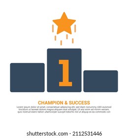 Champion and Success concept,  Winner and achievement podium with yellow star symbol. Leadership concept, Vector illustration.