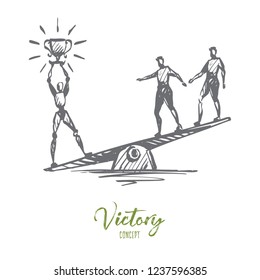 Champion, success, victory, HCI, automation, technology concept. Hand drawn robot with winners cup concept sketch. Isolated vector illustration
