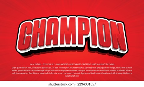 Champion text effect template with 3d style use for logo and business brand