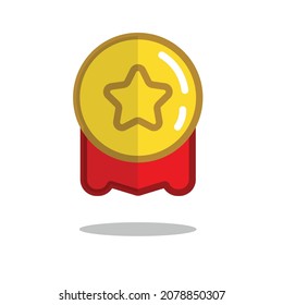 Champion and top medals. Vector design elements isolated on white. Vector design element of gold medal with satin red ribbon. Best, e-commerce, featured, selling, top icon. Gold top icons.