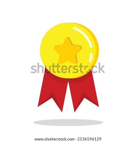 Champion and top medals. Vector design elements isolated on white. Vector design element of gold medal with satin red ribbon. Best, e-commerce, featured, selling, top icon. Gold top icons.
