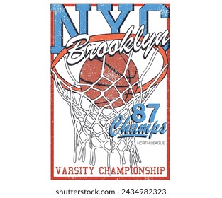 Champion tournament. Basketball college league. Vintage artwork for sportswear. Sport logo. College font. Basketball club vector t-shirt design. 