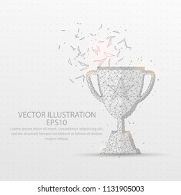 Champion trophy abstract mesh line and composition digitally drawn starry sky or space in the form of broken a part triangle shape and scattered dots low poly wire frame.