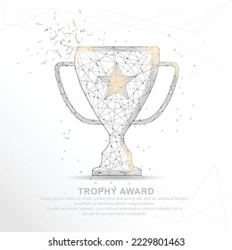 Champion trophy abstract mesh line and composition digitally drawn starry sky or space in the form of broken a part triangle shape and scattered dots low poly wire frame.